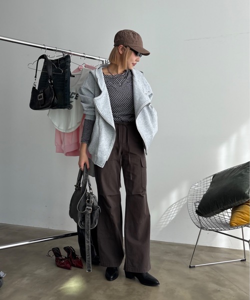 フード付きライダース風スウェットオーバーアウター（その他アウター