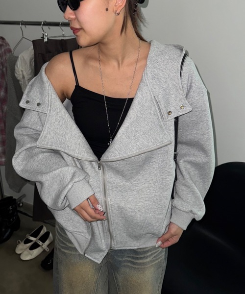 フード付きライダース風スウェットオーバーアウター（その他アウター