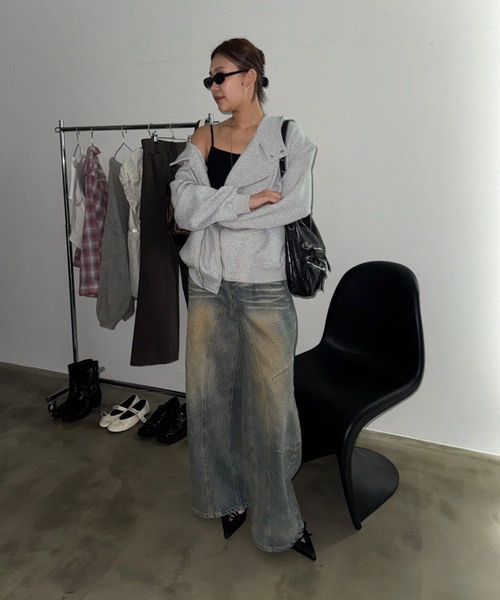 フード付きライダース風スウェットオーバーアウター（その他アウター