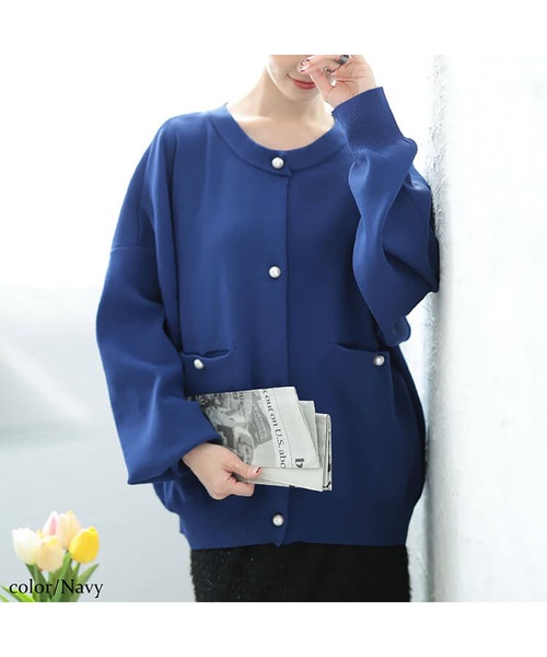 パールボタンニットカーディガン【大きいサイズ対応】（カーディガン/ボレロ）｜GOLDJAPAN（ゴールドジャパン）