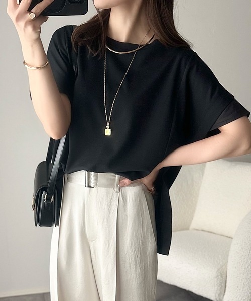 classicalelf（クラシカルエルフ）の「大人の女性を魅力的に引き立てる。袖口シアー切り替え 半袖 Tシャツ（Tシャツ/カットソー・レディース・ホワイト/ブラック・X-LARGE/MEDIUM/SMALL/LARGE）」の17枚目の写真