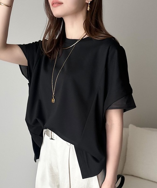classicalelf（クラシカルエルフ）の「大人の女性を魅力的に引き立てる。袖口シアー切り替え 半袖 Tシャツ（Tシャツ/カットソー・レディース・ホワイト/ブラック・X-LARGE/MEDIUM/SMALL/LARGE）」の16枚目の写真