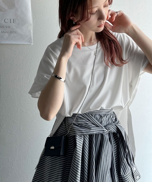 classicalelf（クラシカルエルフ）の「大人の女性を魅力的に引き立てる。袖口シアー切り替え 半袖 Tシャツ（Tシャツ/カットソー・レディース・ホワイト/ブラック・X-LARGE/MEDIUM/SMALL/LARGE）」の12枚目の写真