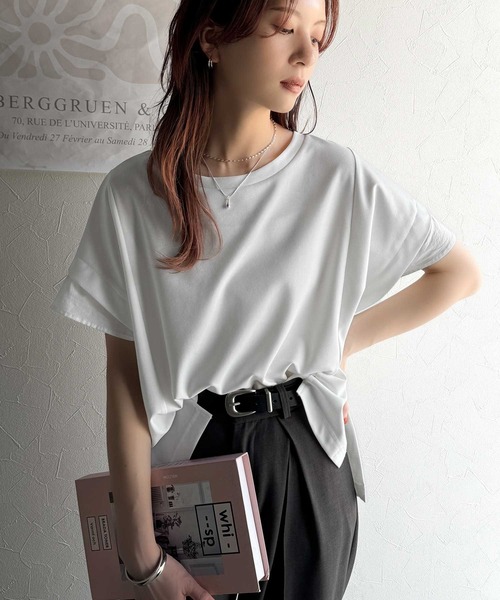 classicalelf（クラシカルエルフ）の「大人の女性を魅力的に引き立てる。袖口シアー切り替え 半袖 Tシャツ（Tシャツ/カットソー・レディース・ホワイト/ブラック・X-LARGE/MEDIUM/SMALL/LARGE）」の10枚目の写真
