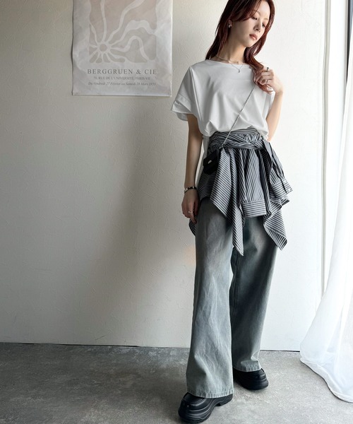 classicalelf（クラシカルエルフ）の「大人の女性を魅力的に引き立てる。袖口シアー切り替え 半袖 Tシャツ（Tシャツ/カットソー・レディース・ホワイト/ブラック・X-LARGE/MEDIUM/SMALL/LARGE）」の13枚目の写真
