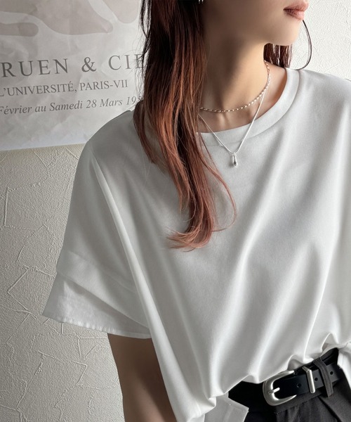 classicalelf（クラシカルエルフ）の「大人の女性を魅力的に引き立てる。袖口シアー切り替え 半袖 Tシャツ（Tシャツ/カットソー・レディース・ホワイト/ブラック・X-LARGE/MEDIUM/SMALL/LARGE）」の9枚目の写真