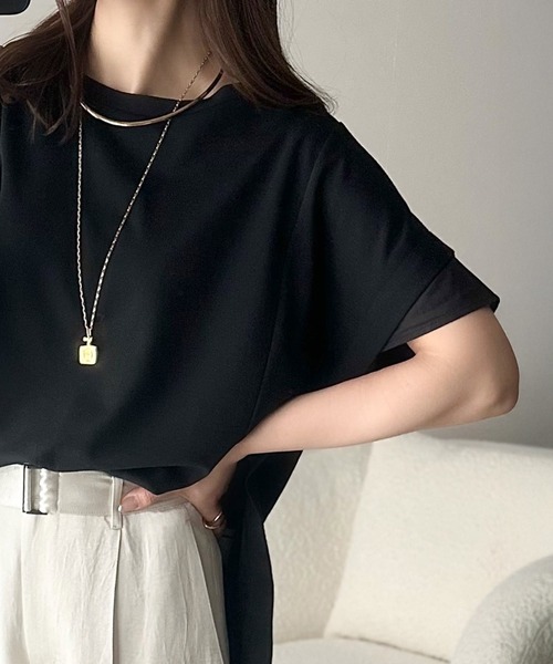 classicalelf（クラシカルエルフ）の「大人の女性を魅力的に引き立てる。袖口シアー切り替え 半袖 Tシャツ（Tシャツ/カットソー・レディース・ホワイト/ブラック・X-LARGE/MEDIUM/SMALL/LARGE）」の8枚目の写真