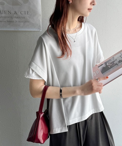 classicalelf（クラシカルエルフ）の「大人の女性を魅力的に引き立てる。袖口シアー切り替え 半袖 Tシャツ（Tシャツ/カットソー・レディース・ホワイト/ブラック・X-LARGE/MEDIUM/SMALL/LARGE）」の3枚目の写真