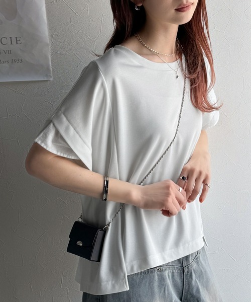 classicalelf（クラシカルエルフ）の「大人の女性を魅力的に引き立てる。袖口シアー切り替え 半袖 Tシャツ（Tシャツ/カットソー・レディース・ホワイト/ブラック・X-LARGE/MEDIUM/SMALL/LARGE）」の4枚目の写真