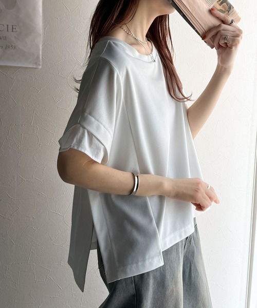 classicalelf（クラシカルエルフ）の「大人の女性を魅力的に引き立てる。袖口シアー切り替え 半袖 Tシャツ（Tシャツ/カットソー・レディース・ホワイト/ブラック・X-LARGE/MEDIUM/SMALL/LARGE）」の5枚目の写真