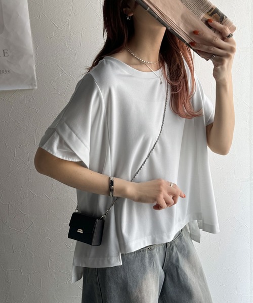 classicalelf（クラシカルエルフ）の「大人の女性を魅力的に引き立てる。袖口シアー切り替え 半袖 Tシャツ（Tシャツ/カットソー・レディース・ホワイト/ブラック・X-LARGE/MEDIUM/SMALL/LARGE）」の6枚目の写真
