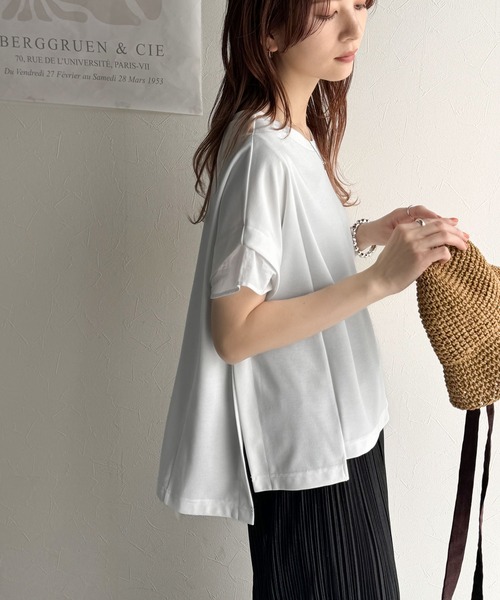 classicalelf（クラシカルエルフ）の「大人の女性を魅力的に引き立てる。袖口シアー切り替え 半袖 Tシャツ（Tシャツ/カットソー・レディース・ホワイト/ブラック・X-LARGE/MEDIUM/SMALL/LARGE）」の7枚目の写真