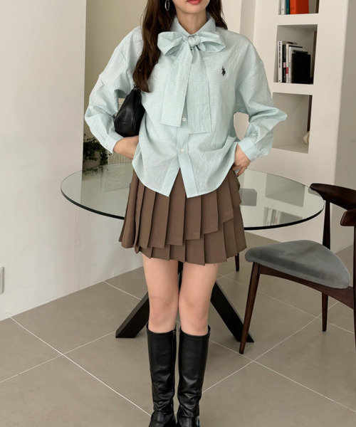 U.S. POLO ASSN.（ユーエスポロアッスン）の「Ada.別注 // U.S. POLO ASSN ボウタイ ショート丈 ボリュームスリーブ シャツブラウス チェック/無地（シャツ/ブラウス・レディース・ホワイト/ピンク/ブルー/ネイビー/ブラック/ブラウン/イエロー・FREE）」の20枚目の写真