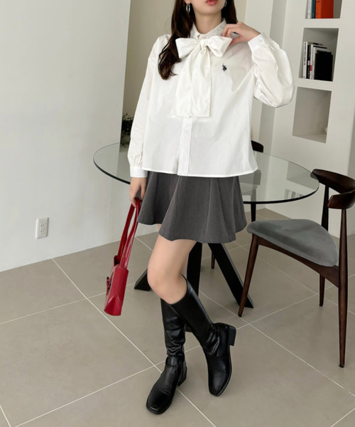 U.S. POLO ASSN.（ユーエスポロアッスン）の「Ada.別注 // U.S. POLO ASSN ボウタイ ショート丈 ボリュームスリーブ シャツブラウス チェック/無地（シャツ/ブラウス・レディース・ホワイト/ピンク/ブルー/ネイビー/ブラック/ブラウン/イエロー・FREE）」の12枚目の写真