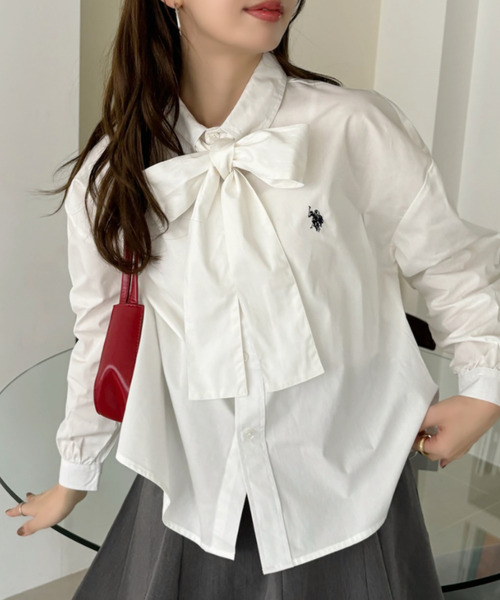 U.S. POLO ASSN.（ユーエスポロアッスン）の「Ada.別注 // U.S. POLO ASSN ボウタイ ショート丈 ボリュームスリーブ シャツブラウス チェック/無地（シャツ/ブラウス・レディース・ホワイト/ピンク/ブルー/ネイビー/ブラック/ブラウン/イエロー・FREE）」の21枚目の写真