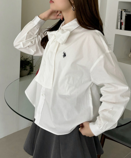 U.S. POLO ASSN.（ユーエスポロアッスン）の「Ada.別注 // U.S. POLO ASSN ボウタイ ショート丈 ボリュームスリーブ シャツブラウス チェック/無地（シャツ/ブラウス・レディース・ホワイト/ピンク/ブルー/ネイビー/ブラック/ブラウン/イエロー・FREE）」の11枚目の写真