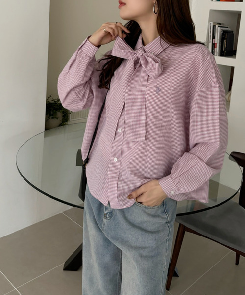 ブラウス シャツ Ada.別注// U.S. POLO ASSN ビッグサイズ ボリュームスリーブ ギンガムチェック シャツ レディース U.S. POLO ASSN. ブラウス シャツ Ada.別注// ASSN ビッグサイズ
