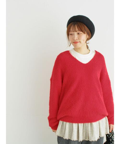 Samansa Mos2(サマンサ モスモス)の「◎シャギーキーネックニット(ニット/セーター・レディース・レッド/チャコールグレー/キナリ/イエロー/ブルー・F)」の5枚目の写真