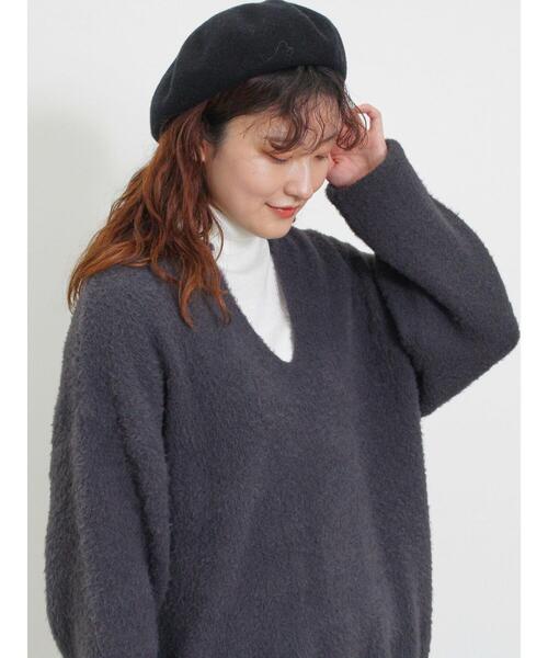 Samansa Mos2(サマンサ モスモス)の「◎シャギーキーネックニット(ニット/セーター・レディース・レッド/チャコールグレー/キナリ/イエロー/ブルー・F)」の2枚目の写真