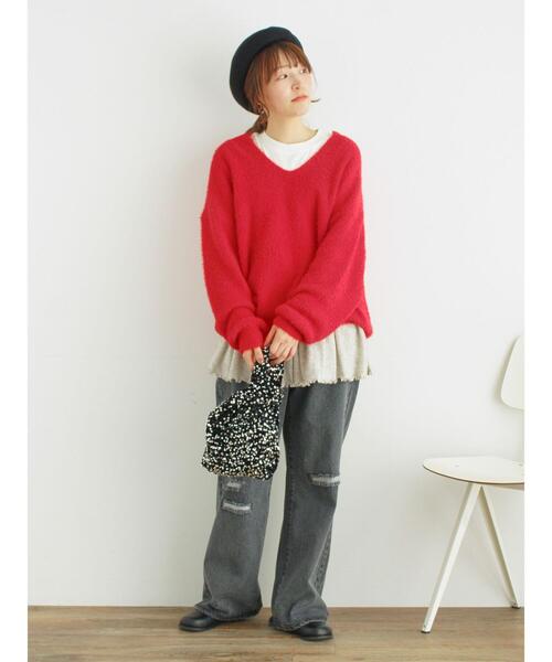 Samansa Mos2(サマンサ モスモス)の「◎シャギーキーネックニット(ニット/セーター・レディース・レッド/チャコールグレー/キナリ/イエロー/ブルー・F)」の20枚目の写真