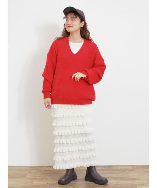 Samansa Mos2(サマンサ モスモス)の「◎シャギーキーネックニット(ニット/セーター・レディース・レッド/チャコールグレー/キナリ/イエロー/ブルー・F)」の15枚目の写真