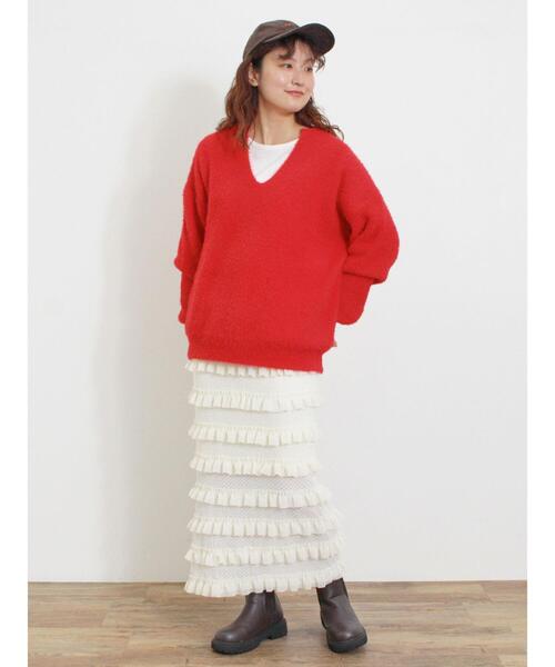 Samansa Mos2(サマンサ モスモス)の「◎シャギーキーネックニット(ニット/セーター・レディース・レッド/チャコールグレー/キナリ/イエロー/ブルー・F)」の14枚目の写真