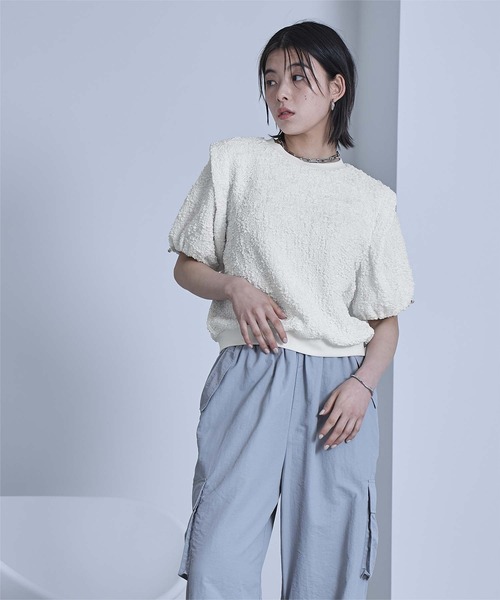 miette(ミエット)の「ポコポコショルダータックトップス(Tシャツ/カットソー・レディース・オフホワイト/ライトグリーン・FREE)」の3枚目の写真