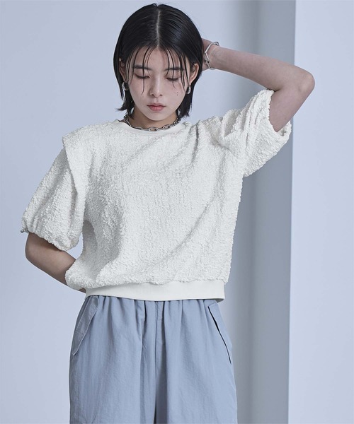 miette(ミエット)の「ポコポコショルダータックトップス(Tシャツ/カットソー・レディース・オフホワイト/ライトグリーン・FREE)」の7枚目の写真