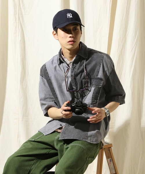 niko and...（ニコアンド）の「パッチワークデニム半袖シャツ（シャツ/ブラウス・メンズ・グレー/ライトブルー・MEDIUM/LARGE）」の5枚目の写真