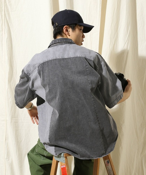 niko and...（ニコアンド）の「パッチワークデニム半袖シャツ（シャツ/ブラウス・メンズ・グレー/ライトブルー・MEDIUM/LARGE）」の8枚目の写真