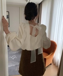 バックシフォンリボン Vネックブラウス