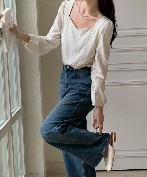 Teem Store(チームストア)の「バックシフォンリボン Vネックブラウス(シャツ/ブラウス・レディース・アイボリー/ブラック・L/M)」の5枚目の写真