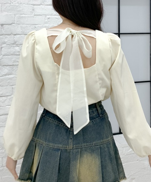 Teem Store(チームストア)の「バックシフォンリボン Vネックブラウス(シャツ/ブラウス・レディース・アイボリー/ブラック・L/M)」の15枚目の写真