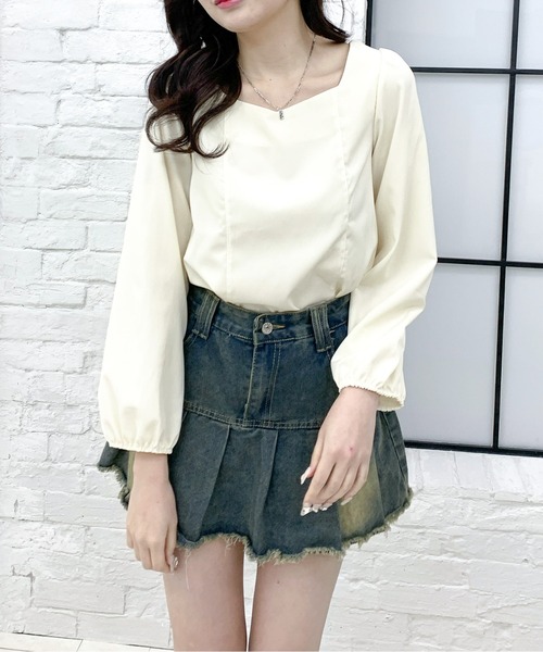 Teem Store(チームストア)の「バックシフォンリボン Vネックブラウス(シャツ/ブラウス・レディース・アイボリー/ブラック・L/M)」の18枚目の写真