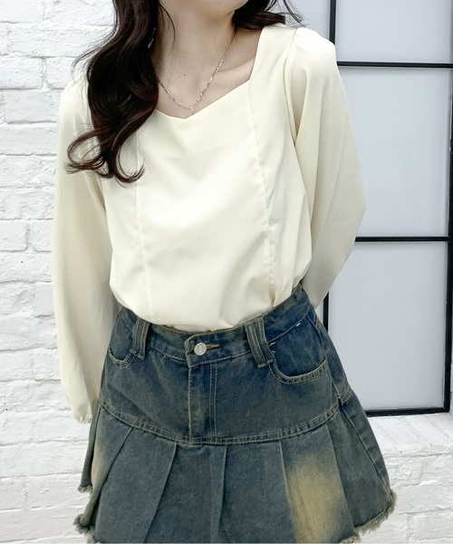 Teem Store(チームストア)の「バックシフォンリボン Vネックブラウス(シャツ/ブラウス・レディース・アイボリー/ブラック・L/M)」の20枚目の写真