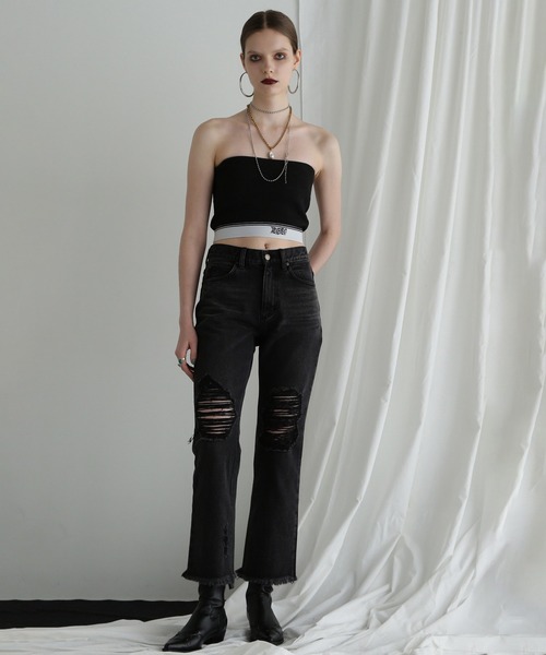 ROSE BUD（ローズバッド）の「(CREOLME)ダメージデニムパンツ（デニムパンツ・レディース・ブラック/ブルー・S/M）」の3枚目の写真