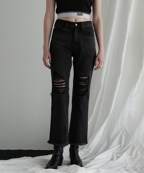 ROSE BUD（ローズバッド）の「(CREOLME)ダメージデニムパンツ（デニムパンツ・レディース・ブラック/ブルー・S/M）」の6枚目の写真