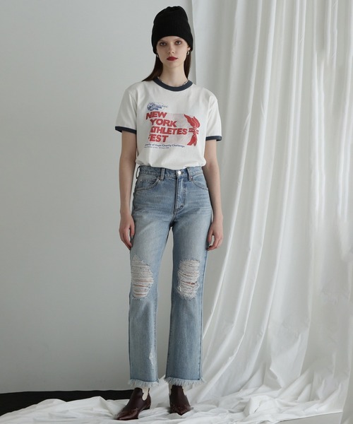 ROSE BUD（ローズバッド）の「(CREOLME)ダメージデニムパンツ（デニムパンツ・レディース・ブラック/ブルー・S/M）」の11枚目の写真