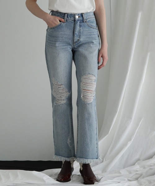 ROSE BUD（ローズバッド）の「(CREOLME)ダメージデニムパンツ（デニムパンツ・レディース・ブラック/ブルー・S/M）」の14枚目の写真