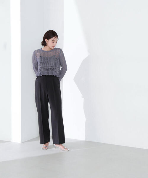 NATURAL BEAUTY BASIC（ナチュラルビューティーベーシック）の「◇【Oggi掲載】クロップドレースメッシュニット（ニット/セーター・レディース・レッド/チャコールグレー/オフホワイト・FREE）」の8枚目の写真