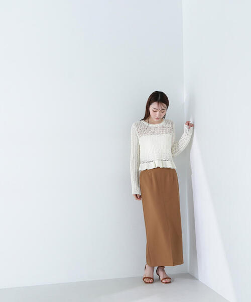 NATURAL BEAUTY BASIC（ナチュラルビューティーベーシック）の「◇【Oggi掲載】クロップドレースメッシュニット（ニット/セーター・レディース・レッド/チャコールグレー/オフホワイト・FREE）」の12枚目の写真