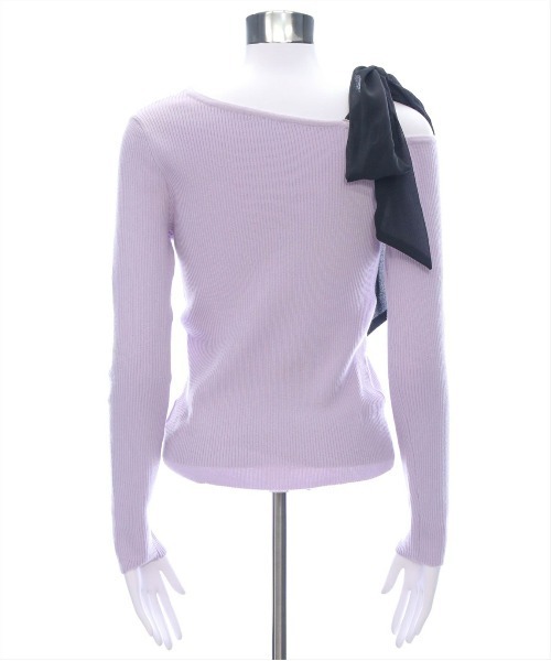 clear（クリア）の「肩リボンワンショルニットトップス[大人フェミニン スタイルアップ]（ニット/セーター・レディース・ブラック/ラベンダー/アイボリー・F）」の9枚目の写真