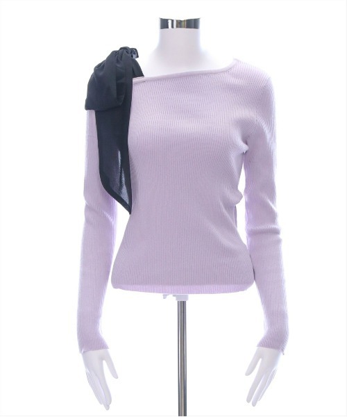 clear（クリア）の「肩リボンワンショルニットトップス[大人フェミニン スタイルアップ]（ニット/セーター・レディース・ブラック/ラベンダー/アイボリー・F）」の14枚目の写真