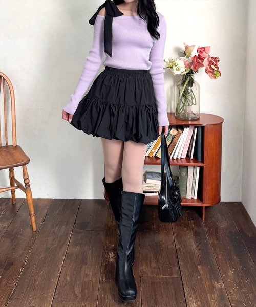 clear（クリア）の「肩リボンワンショルニットトップス[大人フェミニン スタイルアップ]（ニット/セーター・レディース・ブラック/ラベンダー/アイボリー・F）」の17枚目の写真