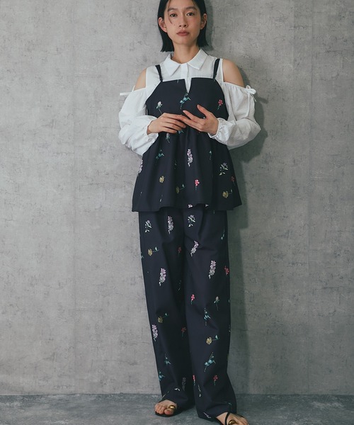 黒 花柄 パンツ　コムコム　値下げ中 セール】【セットアップ対応】花柄パンツ（その他パンツ