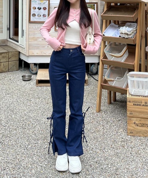 merrylatte(メリーラテ)の「サイドリボンデザインデニム(デニムパンツ・レディース・ブルー・M/S)」の2枚目の写真