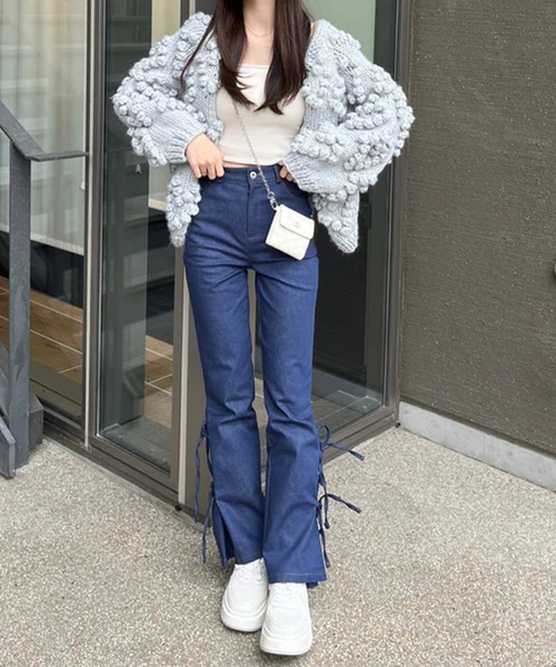 merrylatte(メリーラテ)の「サイドリボンデザインデニム(デニムパンツ・レディース・ブルー・M/S)」の5枚目の写真