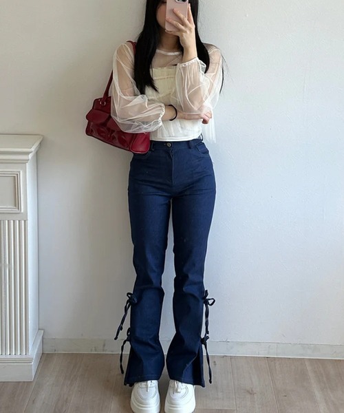 merrylatte(メリーラテ)の「サイドリボンデザインデニム(デニムパンツ・レディース・ブルー・M/S)」の8枚目の写真