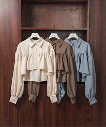 I_am | twill cropped gather blouse / ツイルクロップドギャザーブラウス(シャツ/ブラウス)
