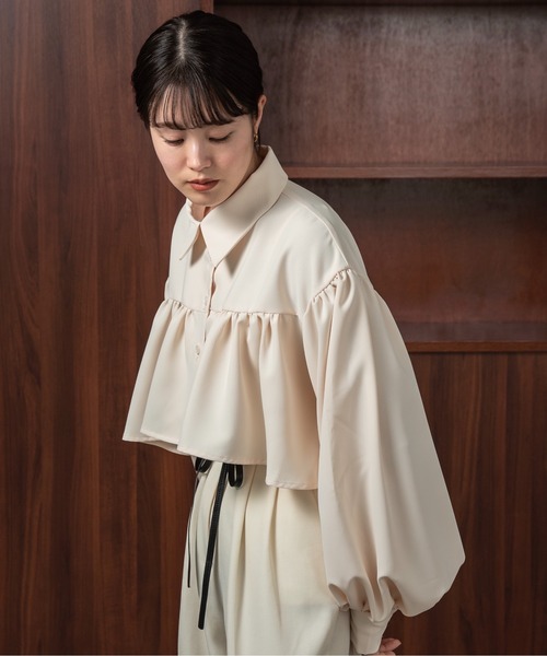 セール】twill cropped gather blouse / ツイルクロップド